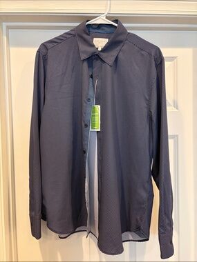 Mens Nordstrom Construct Button Down Shirt Navy and White Size L NWT
